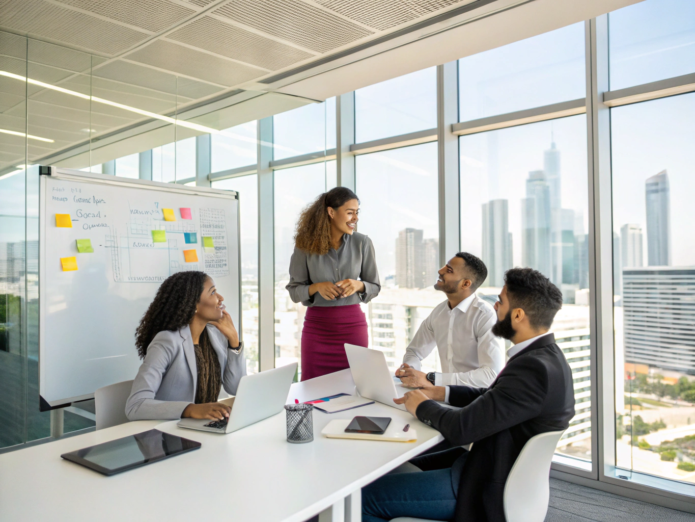 Support team collaborating in an office
